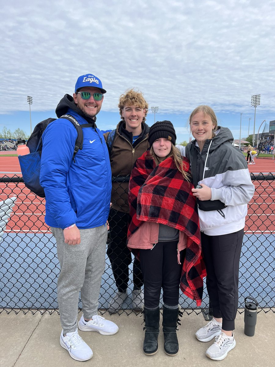 Caffrey & I spent a lot of time with 2 amazing student-athletes this weekend. @kenahsears (2nd) & @blaydenpruett35 (6th) both medaled in javelin at the @KU_Relays. @GVSD_Track was the only school that had two medalists in the event. Excellent job repping the Jav Crew! #OneValley