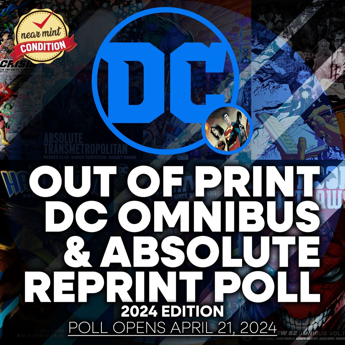 GET READY, MINTIES! Tomorrow the Uncanny Omar and the Gang will be kicking off the MOST WANTED OUT-OF- PRINT DC OMNIBUS & ABSOLUTE REPRINT POLL! And we are kicking it off with a LIVE SHOW! Tell all your friends and join us in the chat at 11:30AM EST!