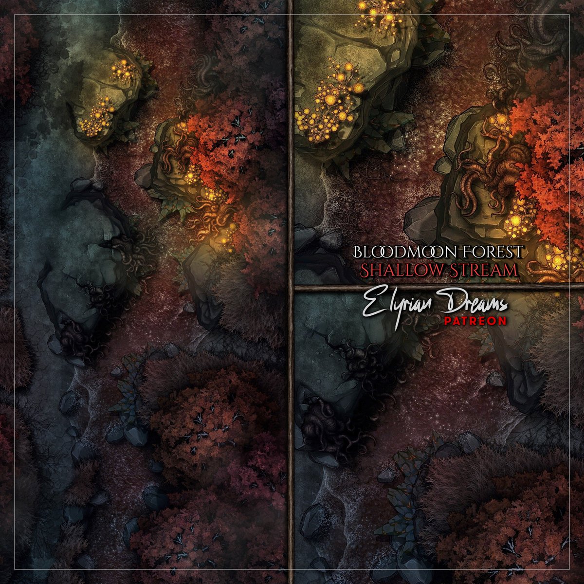 Sneak-peek - Bloodmoon Forest: Shallow Stream #battlemap now available on Patreon. First of six in the new pack-in-progress. #ttrpg #dnd