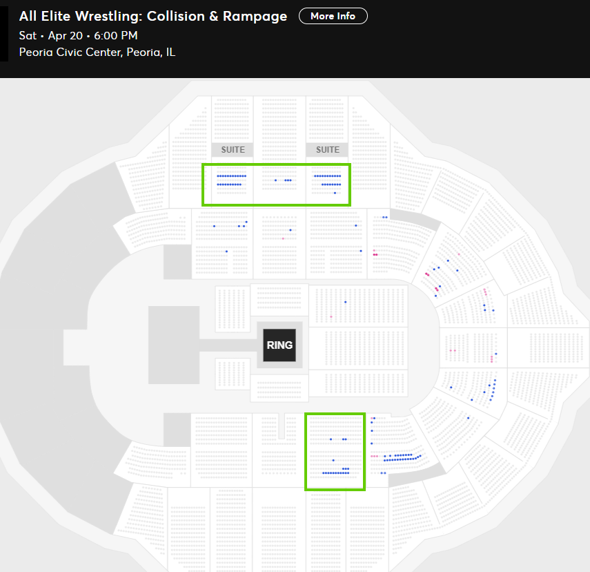 AEW Collision & Rampage
Sat • Apr 20 • 6:30 PM
Peoria Civic Center, Peoria, IL

Available Tickets: 132
Current Setup: 3,158
Tickets Distributed: 3,026

📈 | 400+ since the last update (2 days ago)
🟢 | Venue debut 
📷 | Danielson/Castagnoli v. Fletcher/Takeshita Bunkhouse…