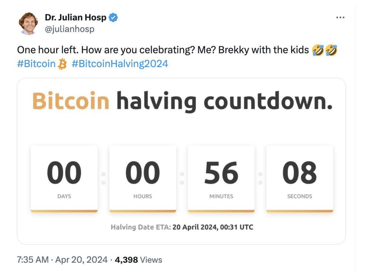 What a week... Quick reflection: The #BitcoinHalving2024 has arrived,  bringing us a new 210,000 block period of 3.125 BTC per block. Keeping a  close eye on Google searches for 
