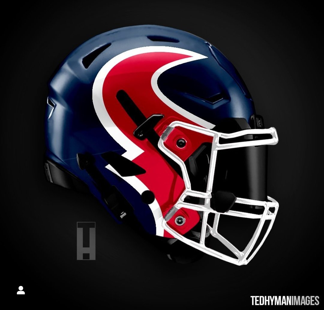 @ProLineMockups @TexansUniforms @TexansCommenter @TexansSupporter @TexansFR @TexansUK @TEXANSpeeps @SSN_Texans @UniWatch @fashion_nfl @PhilHecken I don't mind a bull horn on their helmet but it definitely needs to be thicker, like this concept. If the intent is to be bold with this helmet and uniform, then they should lean into and use a bolder horn logo on the helmet.