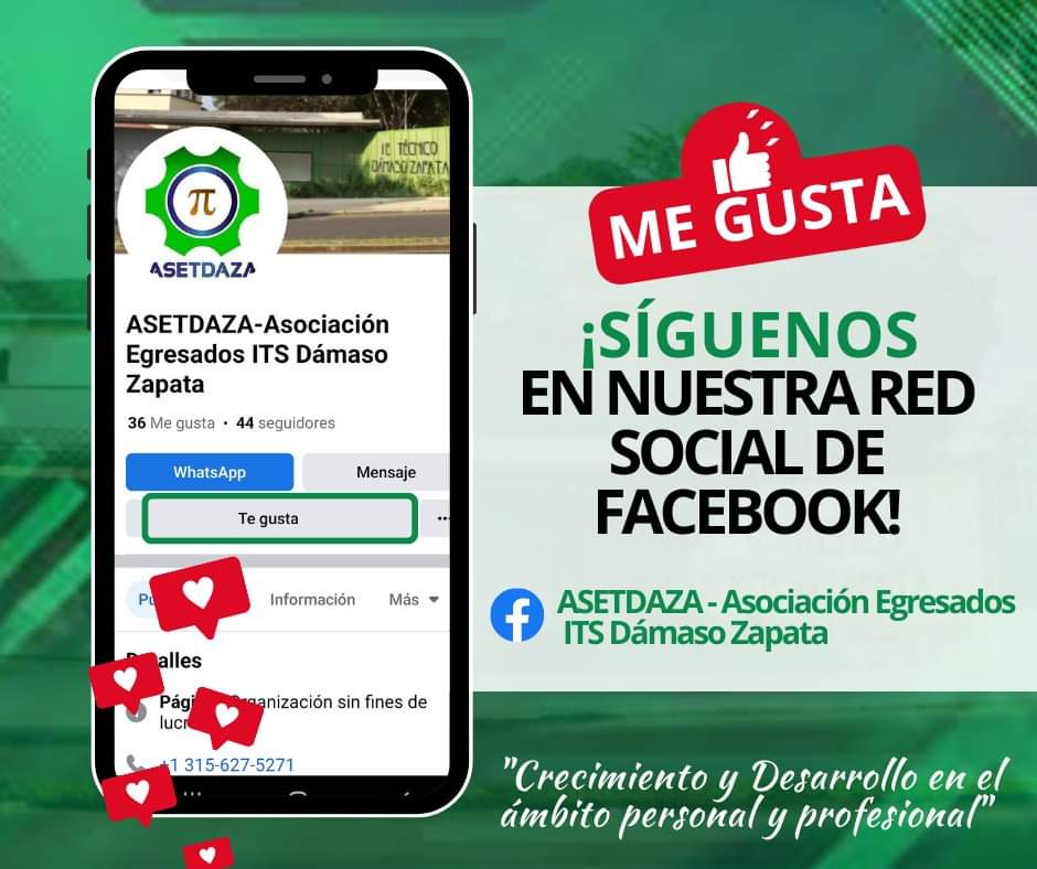 Comunidad Educativa ITS Dámaso Zapata, los invitamos a seguirnos para que estén enterados de noticias y de oportunidades relacionadas con la Institución !!! <a href="/UMAEL/">UMAEL</a> 
facebook.com/photo/?fbid=10…