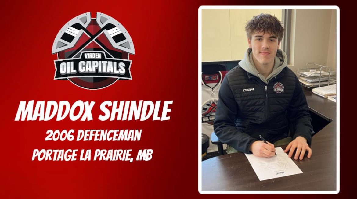 🚨🚨🚨SIGNING ALERT🚨🚨🚨 Defenceman Maddox Shindle (2006) from Portage la Prairie, MB has signed a 'Letter of Intent' with the Oil Capitals. Maddox was protected by the Oil Caps earlier this season and played for the @ParklandRangers U18AAA Hockey. Welcome Maddox!