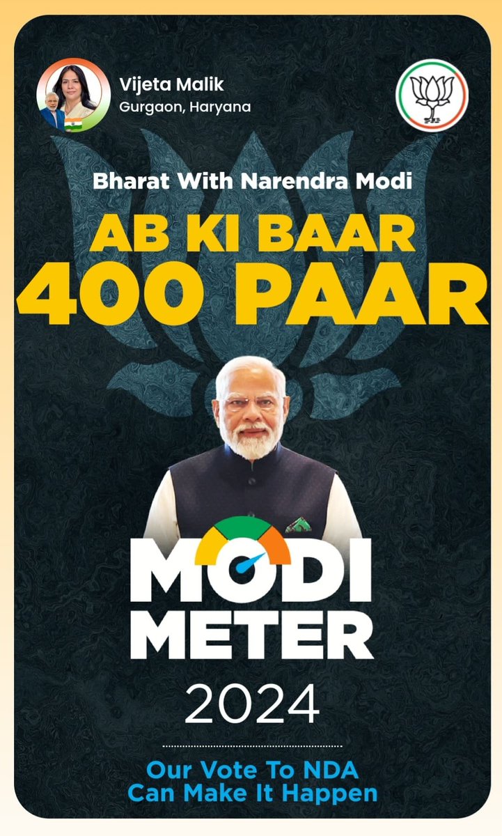 harishchawla49's tweet image. Ab Ki Baar 400 Paar! Gauge the pulse of the nation together! Please Join me in predicting the number of seats NDA will win in the Elections 2024. Download the NaMo App and predict with #ModiMeter2024