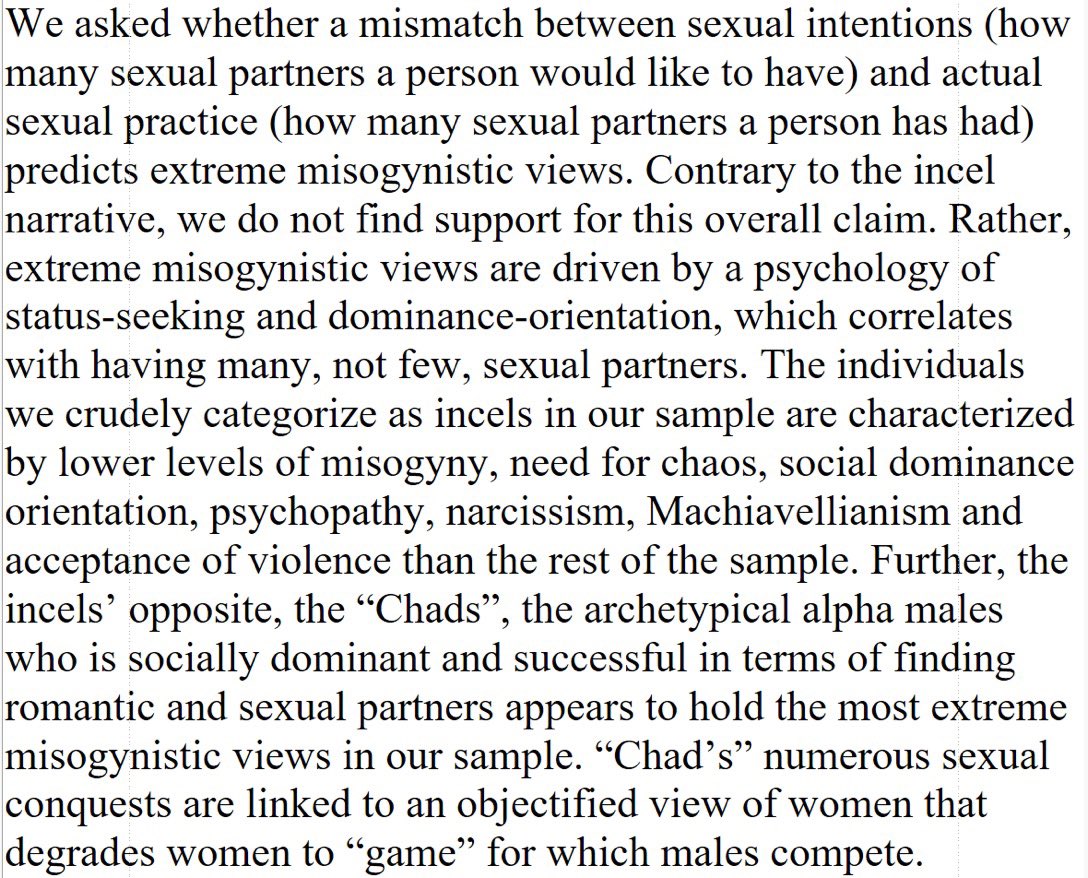 Contrary to popular belief, it is the sexually busy chads, not the sexually desperate and frustrated incels, who have the most misogynistic worldview. psyarxiv.com/wsvq8/