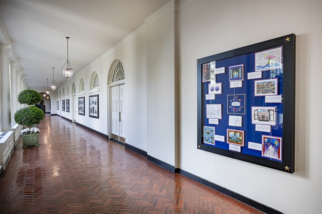 WhiteHouse46's tweet photo. In honor Month of the Military Child, @FLOTUS unveiled the Military Children’s Corner – an art display at the White House dedicated to our nation’s military children. Our Administration is committed to giving military children the support and opportunities they deserve. https://t.co/7VpUEUVFC4