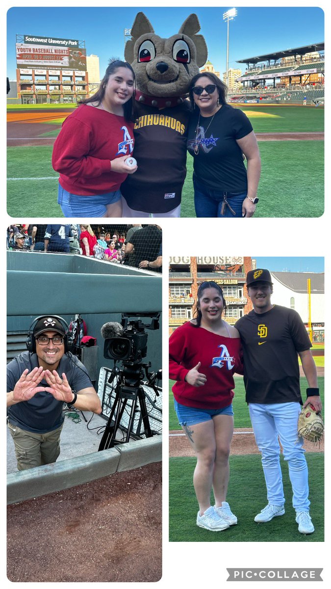 Thank you @EPD4KOutreach for the EP Chihuahua ticket sponsorship! @ericacobos24 's first pitch was 💪 We ran into our very own Mr. Valencia @Americas_HS #TeamSISD