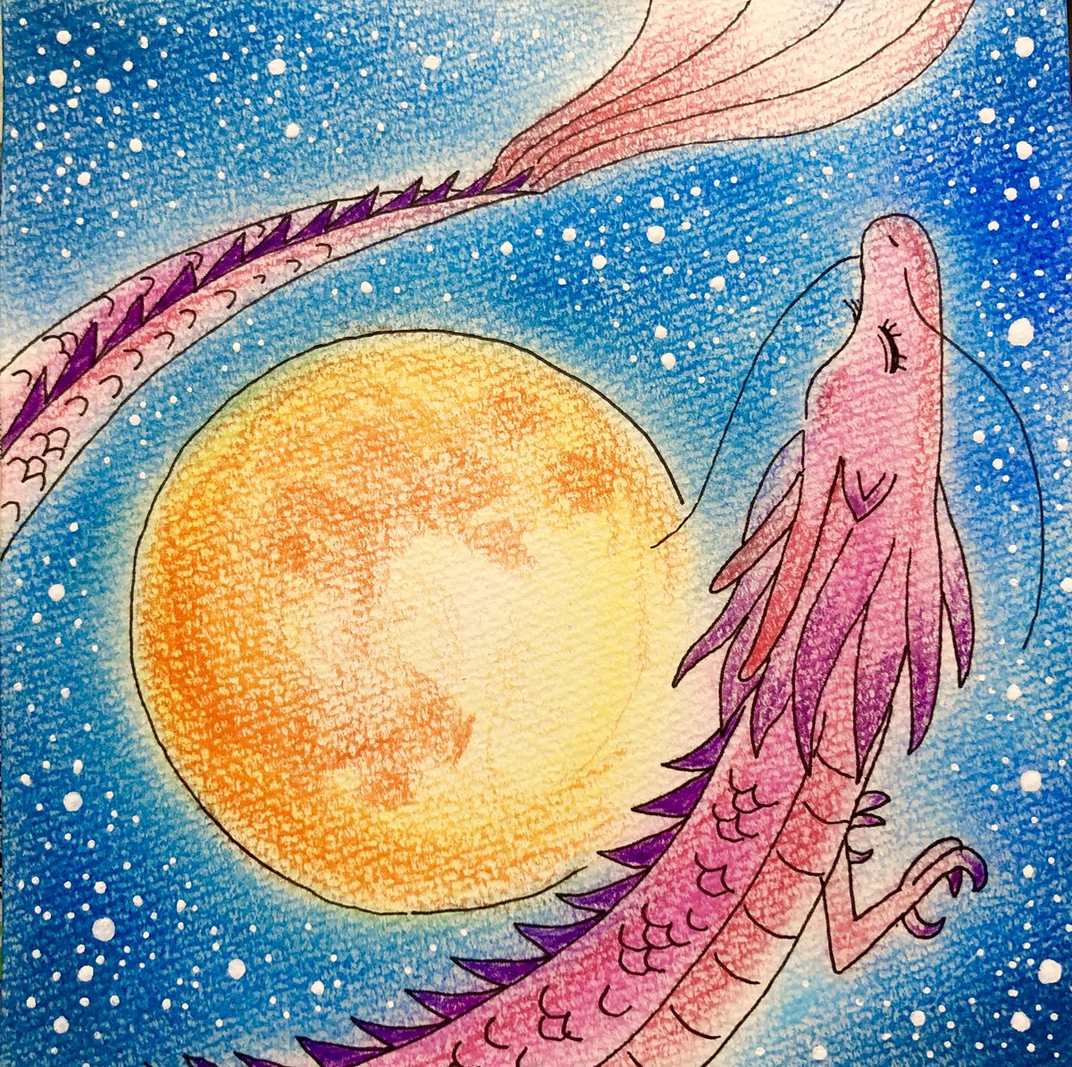 harururi358's tweet photo. 「美しすぎる宇宙龍∞惑星アート」の無料オンライン講座というのを受けてみた😊
自分自身が癒されたくて
今回は優しいピンク系で表現してみた
優しそうな龍が出来た😊

短い時間…15分位？で　龍が簡単に描けた〜

#美しすぎる宇宙龍
#惑星アート
#オンライン無料講座
#龍好き
#工藤里美さん https://t.co/FiRaqkdOxZ