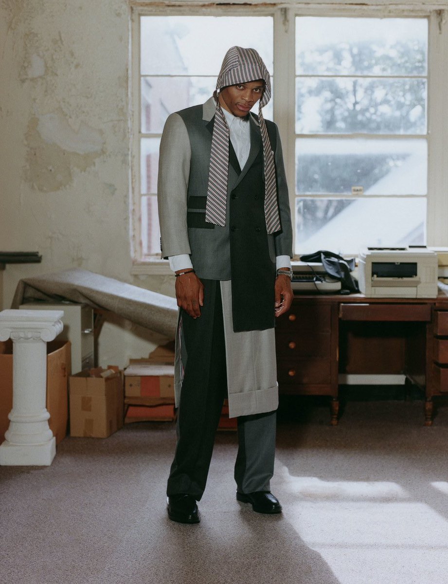 .<a href="/russwest44/">Russell Westbrook</a> wears @thombrowne looks for @systemmagazine.