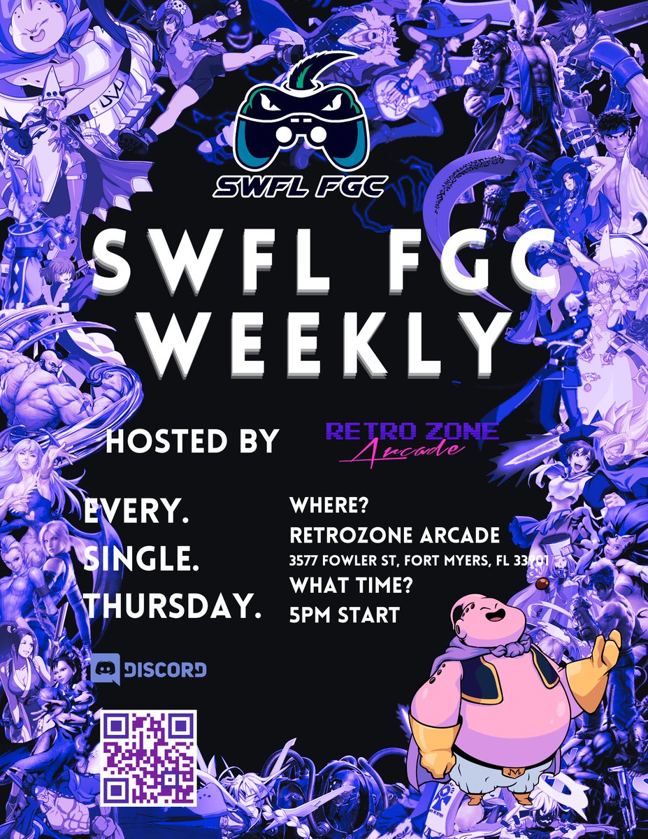 SWFLFGC's tweet photo. Registration for our Tournaments on 4/25/2024 is live! This week we will be running free #Tekken8, #StreetFighter6, and #GuiltyGearStrive tournaments. Sign up here https://t.co/Quq1hlx4JM
#SWFLFGC #RetroZoneArcade #FGC #Fightinggames #Florida https://t.co/dJft8cPMcV