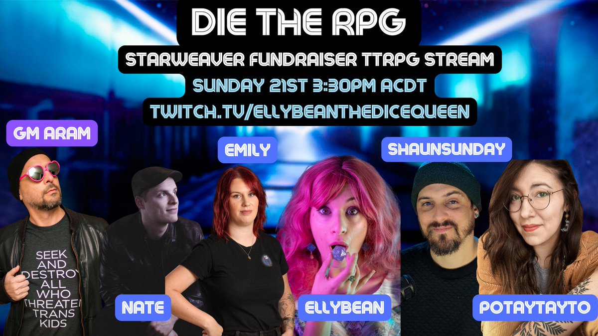 We're going to smash out THE LAST GAME OF OUR FUNDRAISER STREAM OR DIE TRYING! We're playing DIE: The RPG by @kierongillen @HansStephanie @RowanRookDecard in 30 minutes over on twitch.tv/ellybeanthedic… @AramVartian @Nate_B @FatesGrip @BrainBeastShaun @_potaytayto_