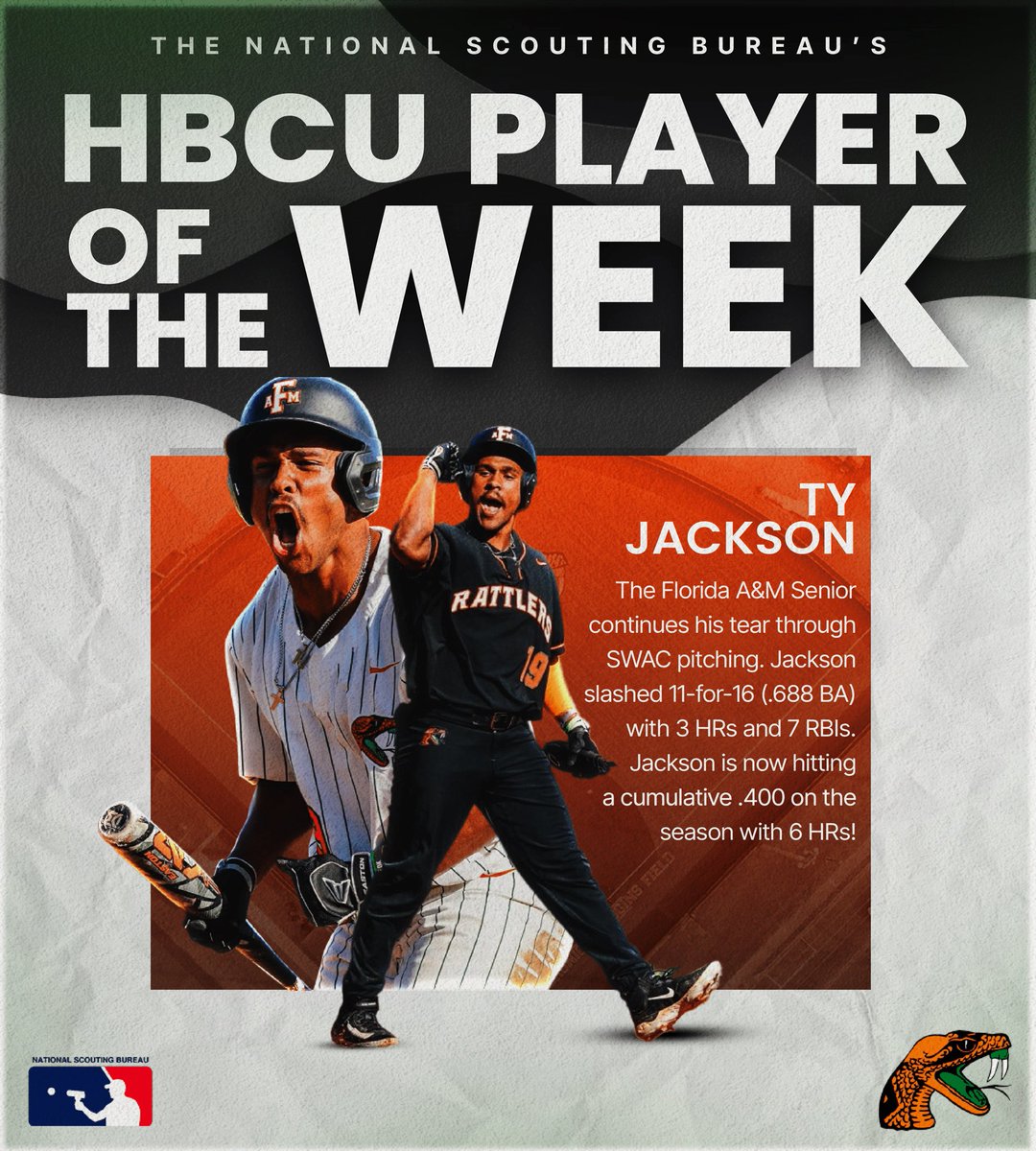 The National Scouting Bureau presents the HBCU Player of the Week‼️ @tyboooley cannot be stopped🔥 The @FAMU_Baseball senior slashed 11-for-16 with 3 HRs and 7 RBIs over the past week🚨 #NSBPipeline