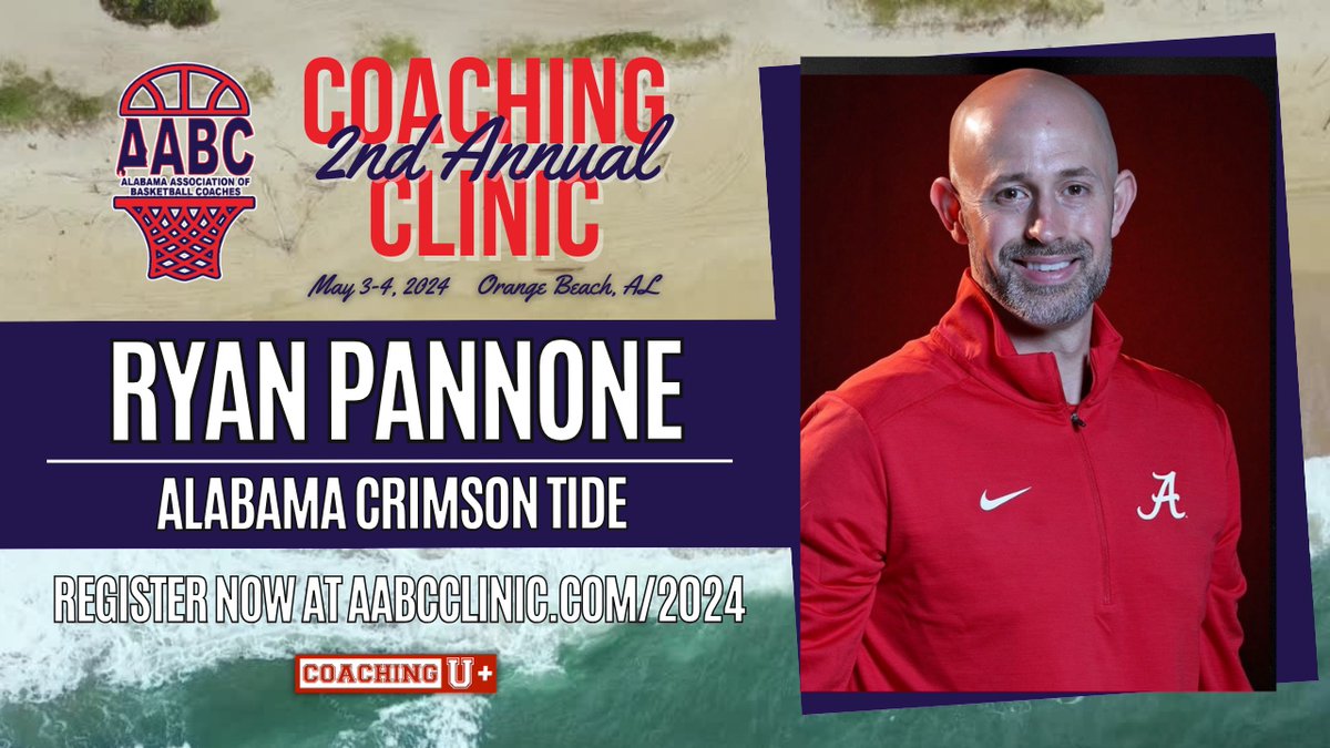 🏀 Fresh off a Final Four run with @AlabamaMBB - @RyanPannone will speak at the 2nd Annual @AABC_hoops Coaching Clinic. 📍 Orange Beach High School 📆 May 3-4th 🎟️ Register below! 🔗 aabcclinic.com/2024