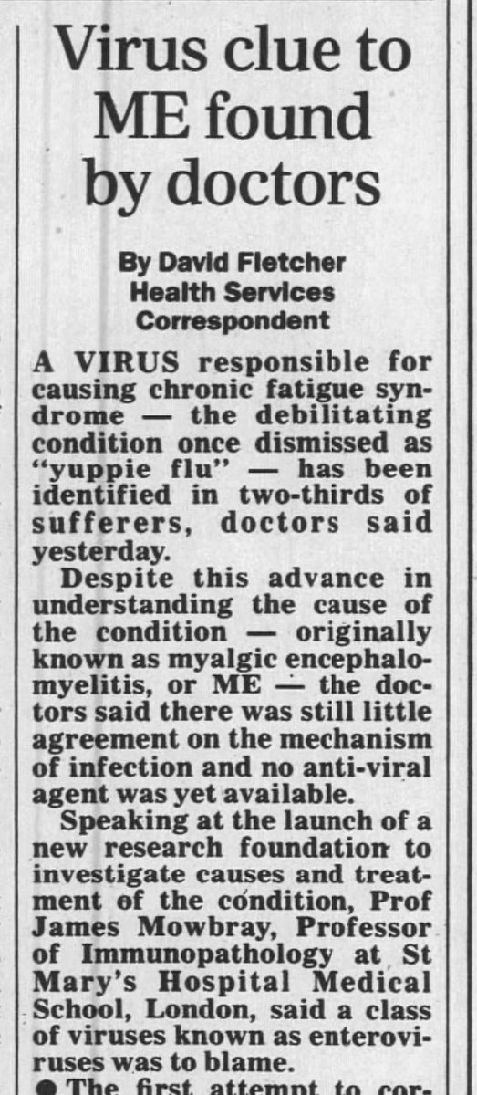 Thirty-one years ago today. The Daily Telegraph, UK. 21st April 1993. #MyalgicEncephalomyelitis #myalgice #cfs #cfsme #mecfs #chronicfatiguesyndrome.