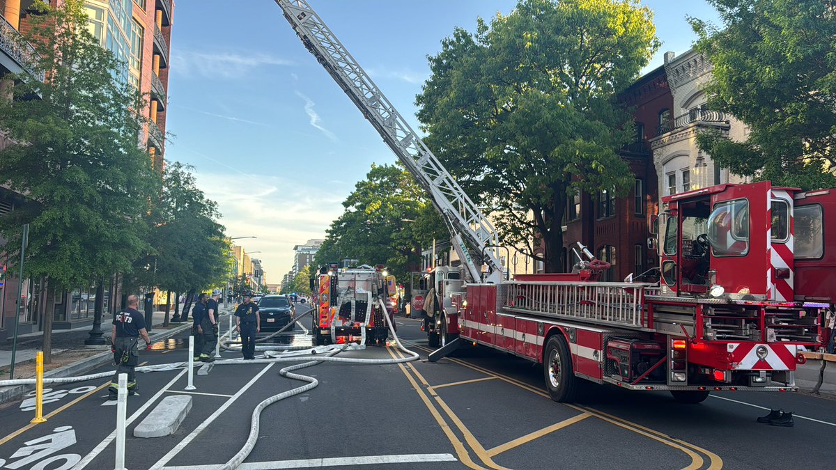 Working Fire: 1300 Block of 9th Street NW - 9 story apartment building - Fire contained to balcony on 6th floor extinguished. No extension and no injuries to report.