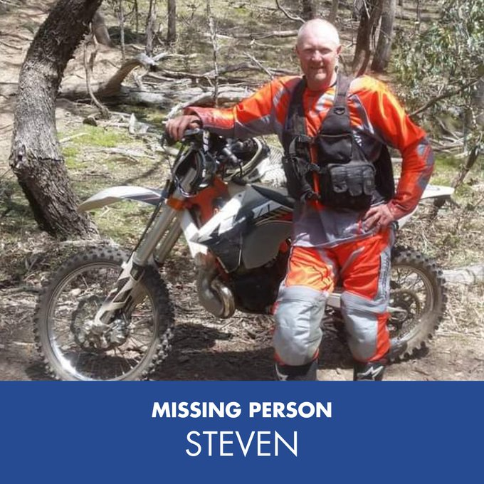 #MISSINGPERSON Australia - Police are appealing for public assistance to help locate missing Waterways man Steven. The 58-year-old was last seen leaving a Skipworth Reserve campsite at Kevington where he had been staying in his caravan about 2pm Friday 19th April