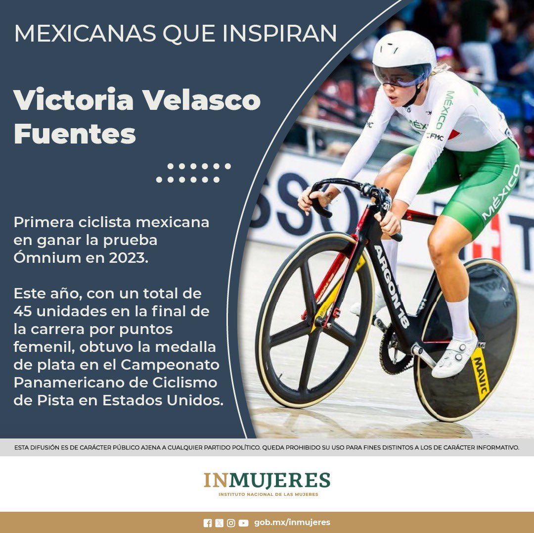 Con valentía, esfuerzo, determinación y pasión Victoria Velasco ha dejado su huella en el mundo del ciclismo. Reconozcamos y celebremos su triunfo de Velasco y su impacto en el deporte nacional. Una verdadera #MexicanaQueInspira