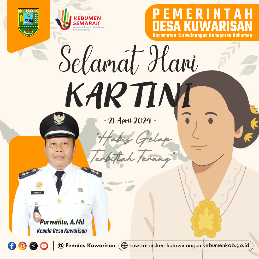 'Merayakan semangat Kartini yang tak pernah pudar dalam mewujudkan kesetaraan dan keadilan untuk semua perempuan. Selamat Hari Kartini' - 21 April 2024

#21april
#harikartini
#pemdeskuwarisan
#kecamatankutowinangun
#kabupatenkebumen
#teruseksisuntukkuwarisanwasis