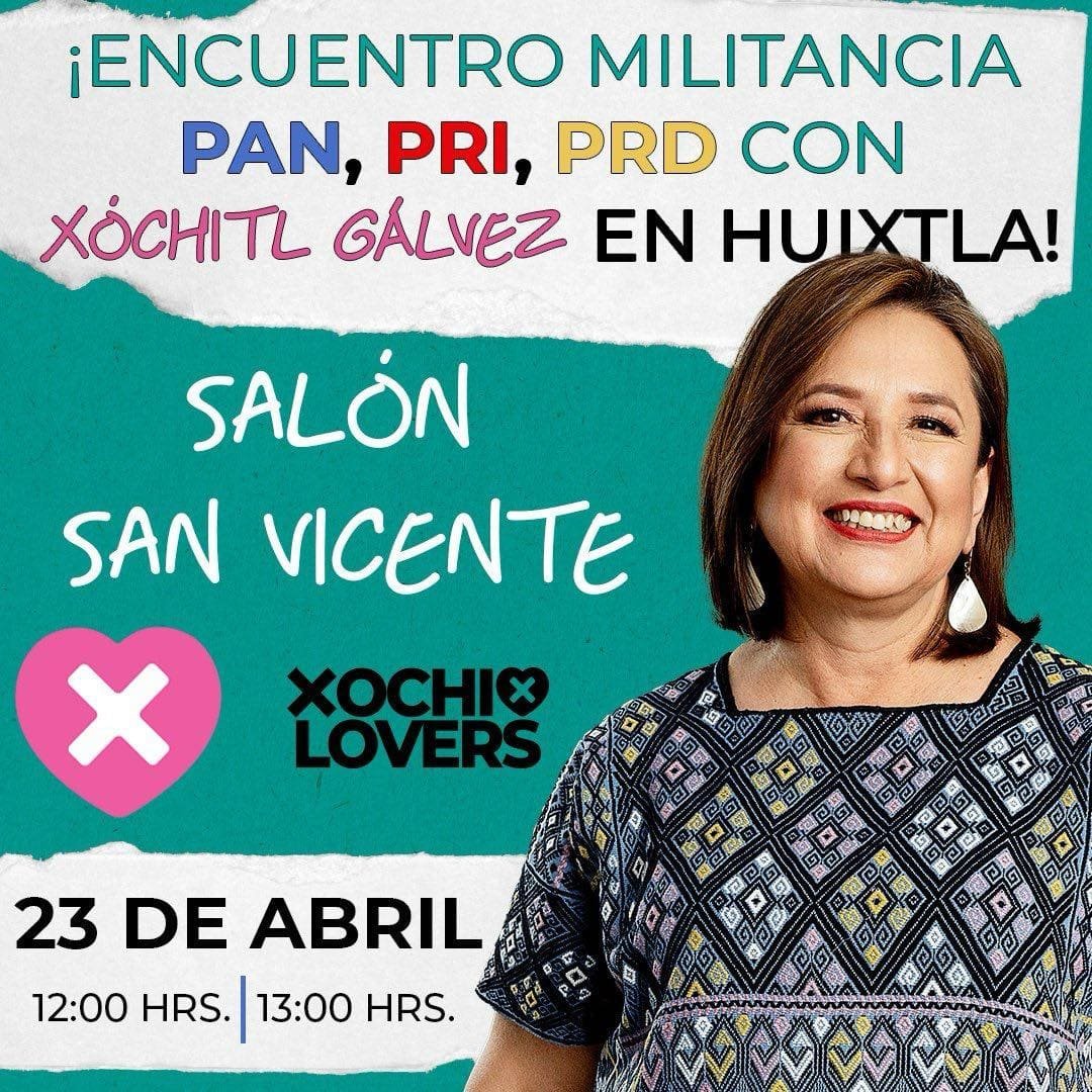 📣 Xochilovers de #Chiapas acompañemos a nuestra querida @XochitlGalvez en este evento. ¡Porque la esperanXa ya cambió de manos, vamos juntXs por un #MxSinMiedo! 🩷🤞🏻 🔗Link de registro: xochilove.rs/xg_huixtla