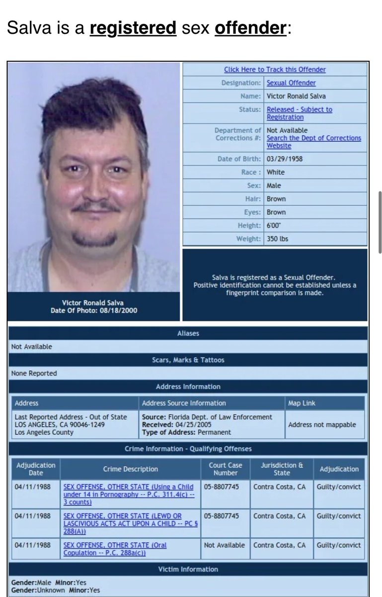 You know what is sickening? Disney knowingly and enthusiastically hiring a convicted 350 lb pedophile and registered sex offender to direct the Disney blockbuster movie called Powder. This wasn’t long after Salva r*ped a little boy who was an actor on one of his former horror