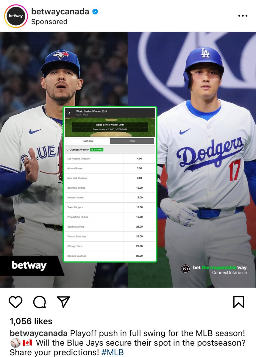 Who would like to explain why I’m getting MLB postseason ads on Instagram from @betwaycanada on April 20???????