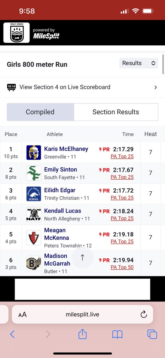 At the Butler Invite, we had 3 girls compete. Meagan McKenna, @gracesenneway, and @alexisconway745 all achieved shiny new PRs! Meagan placed 5th in the 1600 & 800, with times of 5:07 and 2:19. Grace placed 4th in the 3200 with a 10:51, while Alexis ran an 11:50! Way to go!! ❤️🤍