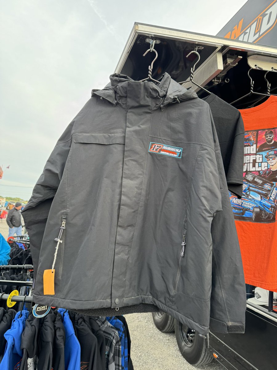 We have winter jackets, hoodies, and beanies in the merch trailer behind the backstretch grandstands! Stop and see us!