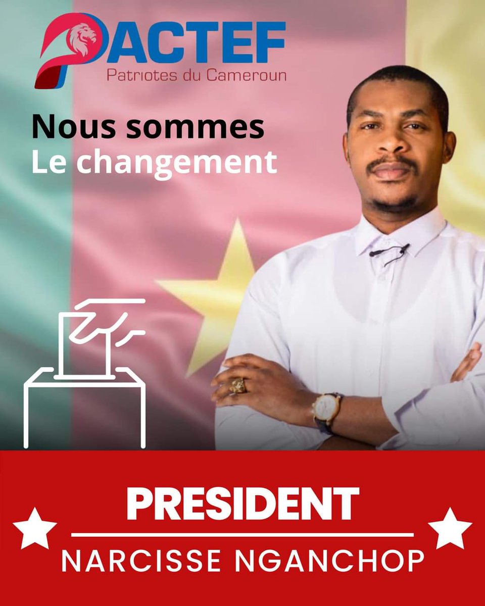 sahelbrut3's tweet photo. La jeunesse camerounaise, c'est votre avenir entre vos mains. Donnez votre voix à Narcisse Nganchop pour un avenir prometteur et prospère pour tous. #ChoixResponsable #NganchopPourLeChangement 🇨🇲" https://t.co/v4XKojn7md