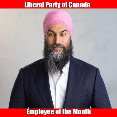 @theJagmeetSingh The 𝗡𝗗𝗣 𝗶𝘀 𝘁𝗵𝗲 𝗼𝗻𝗹𝘆 𝗿𝗲𝗮𝘀𝗼𝗻 Canadians haven't been able to vote Trudeau out office. In that sense, you've been doing a superb job. #TrudeauMustGo #EmployeeOfTheMonth