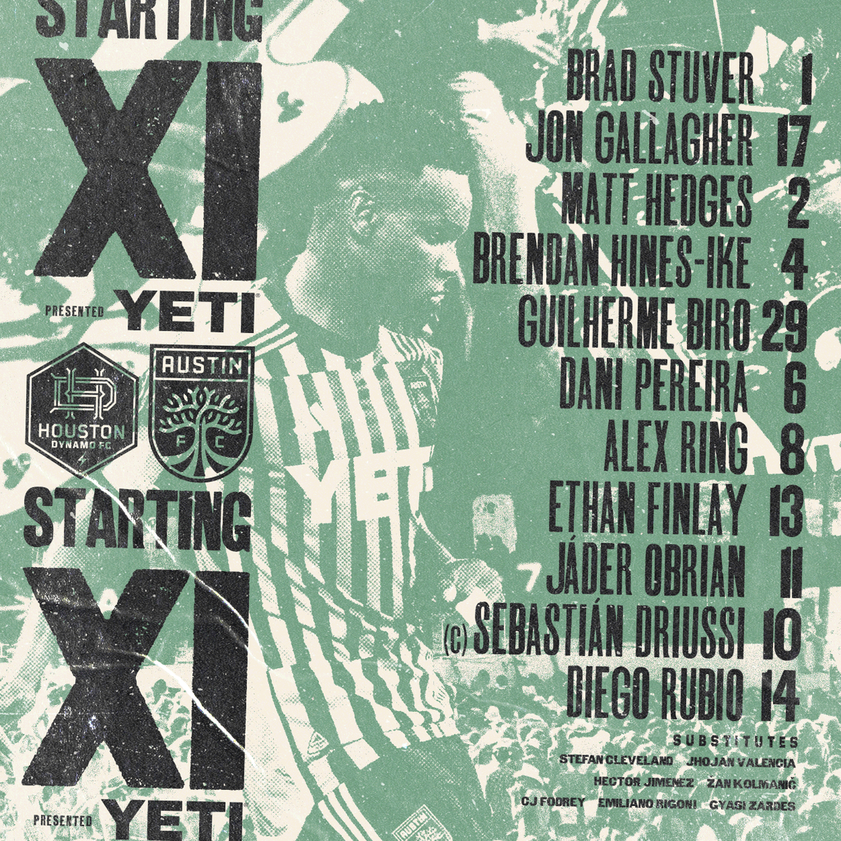 Tonight's Starting XI against Houston. #AustinFC x @YETICoolers