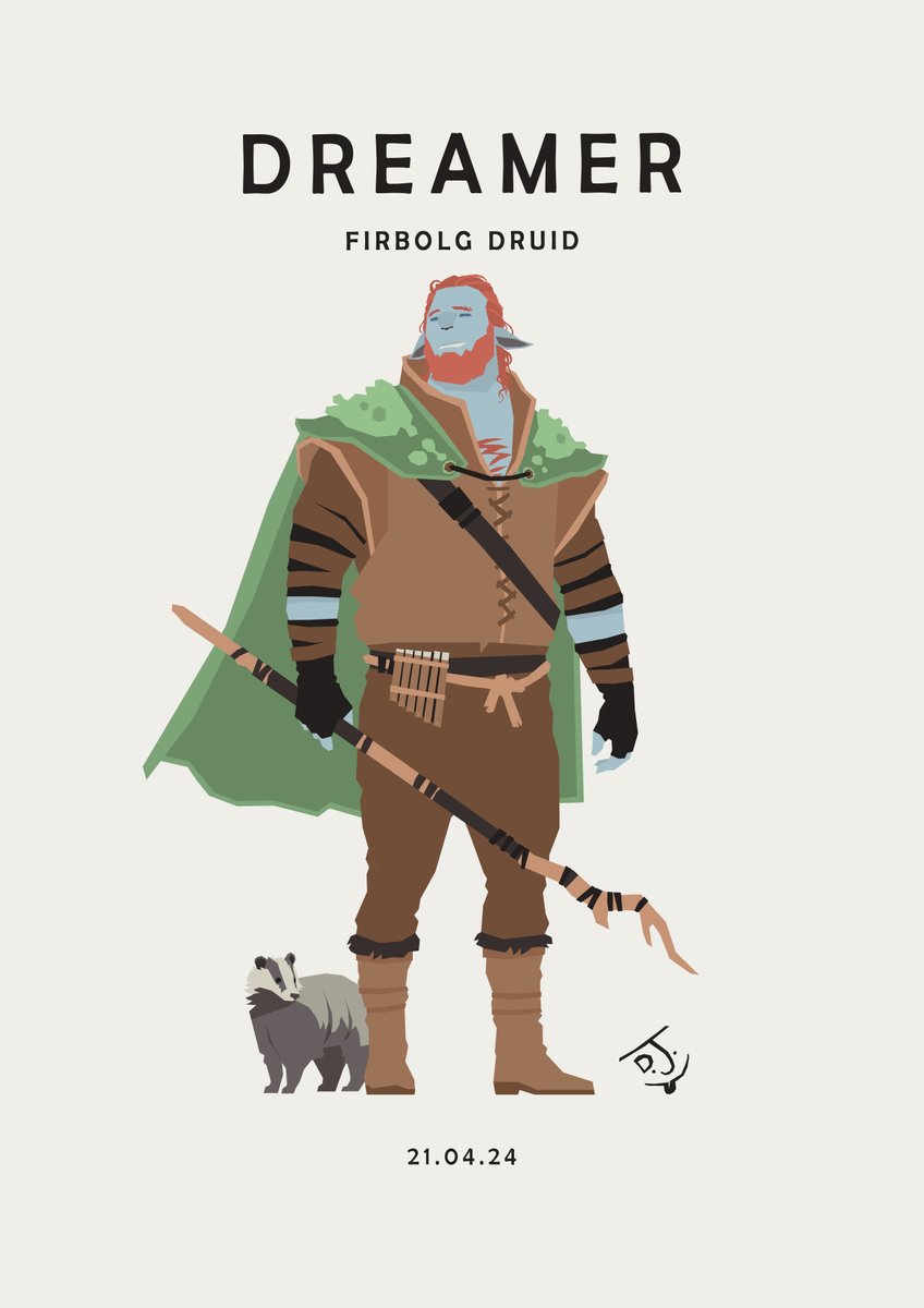 Dreamer grew up in a Firbolg tribe in a forest near Waterdeep. He lived there for the first 28 years of his life, after which he left on a pilgrimage for two years to explore other forests and wildlife. #Druid #firbolg