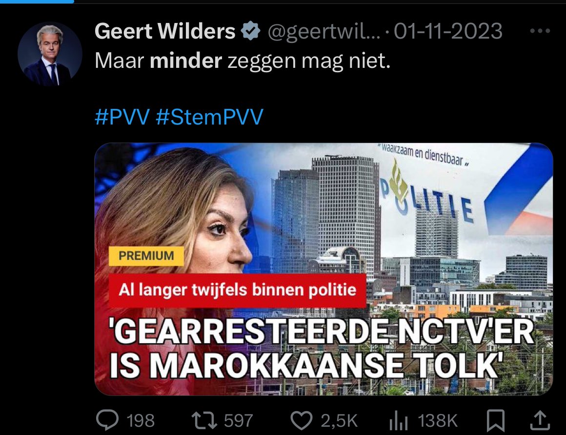 Een democraat in hart en nieren in casu Frans #Timmermans bedoelt vanzelfsprekend dat hij alle democratisch gelegitimeerde instrumenten zal aanwenden om #Wilders te stoppen, wat een angstige reactie van iemand die zich altijd beroept op de vrijheid van meningsuiting. Ook een hele