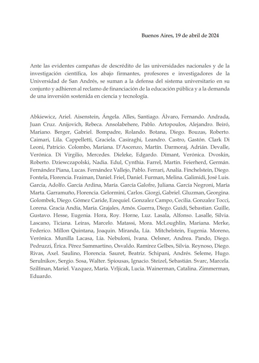 Yo firmé, es una carta de apoyo al sistema de investigación nacional y la universidad pública.