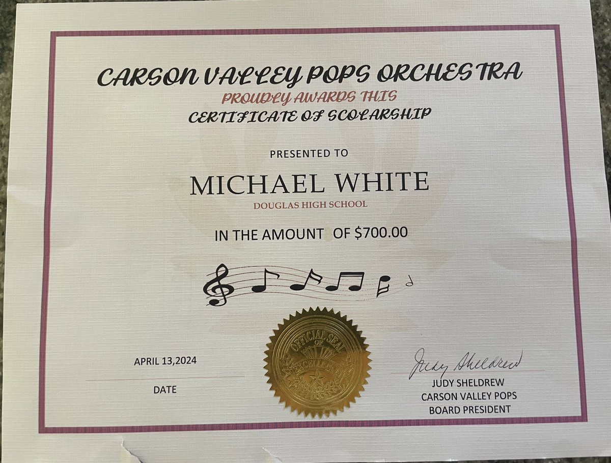 mchaelwhite's tweet photo. Thank you Carson Valley Pops Orchestra for all the love and support! #scholarship #music https://t.co/74OrZvRWKy
