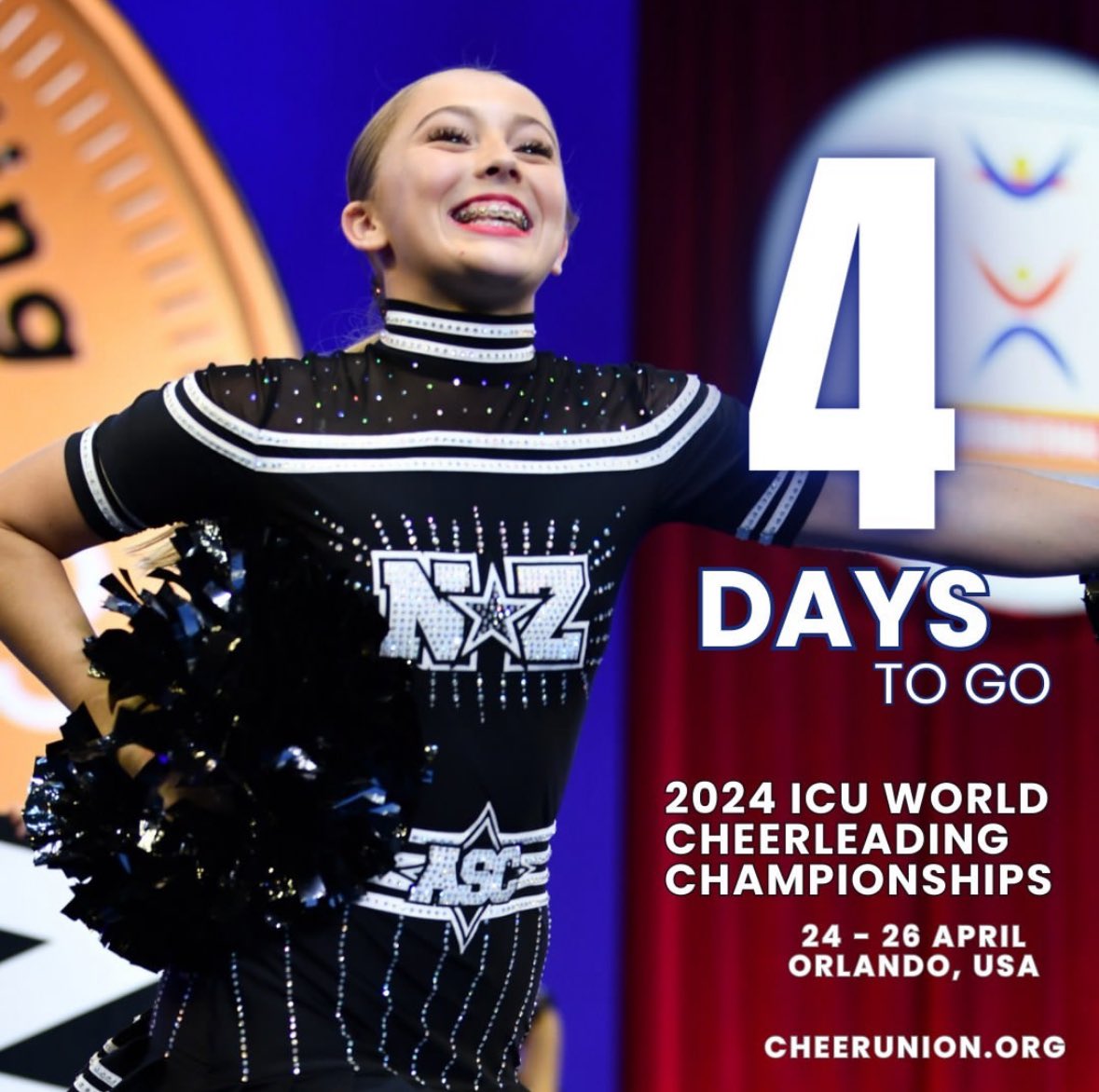 ICUcheer's tweet photo. 4️⃣ days to go until the 2024 ICU Junior World & World Cheerleading Championships!
Visit https://t.co/acMo3j1cSk and download the ICU app 📲 for all updates of the 2024 ICU World Cheerleading Championships
#icucheer #cheerleading #performancecheer #ICUWorlds2024 https://t.co/KXVdMSF2S9