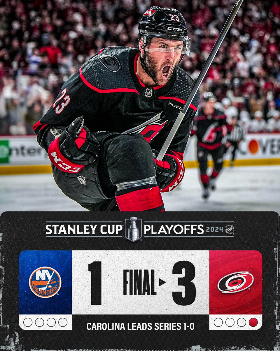 NHL's tweet photo. The @Canes skate away with a Game 1 win! 🌪️ #StanleyCup https://t.co/6JguUpCmom