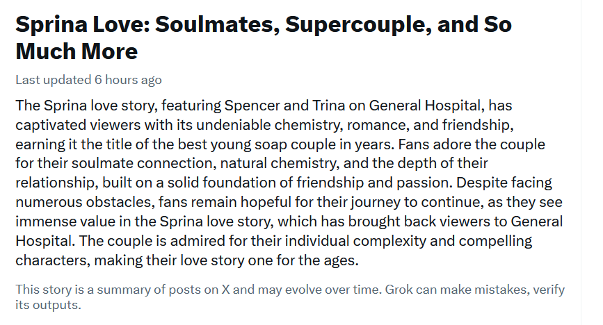 Even Grok gets it! 
#sprina #reunitesprina #gh #generalhospital61 #supercouple #spencerandtrina #sprinaforever