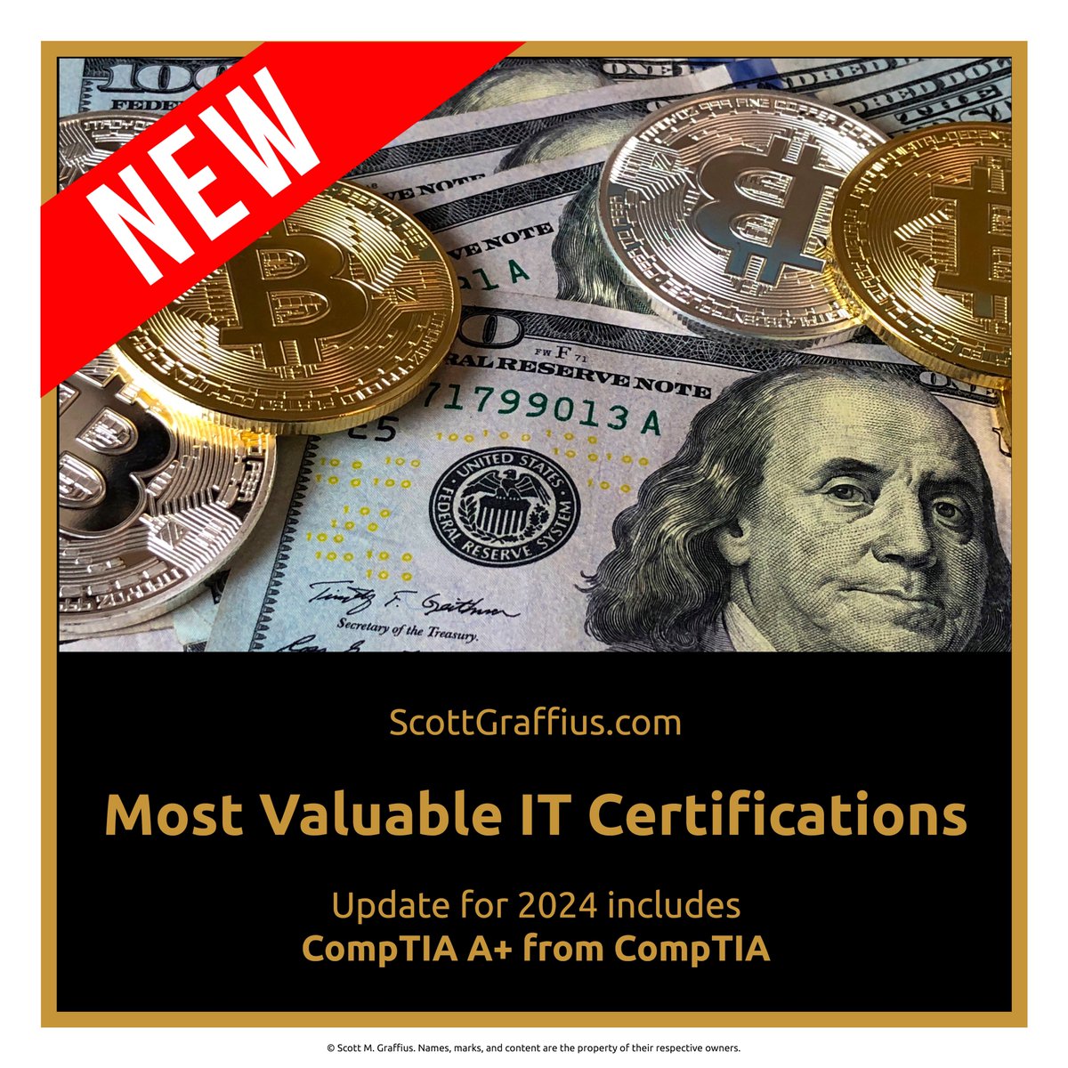 ScottGraffius's tweet photo. ‘Most Valuable IT Certifications’ includes the CompTIA A+ from CompTIA. Details on it — and the other certifications on the list — are here: https://t.co/2UmfQytD9k. #CompTIA #IT #ITCertifications #ITCerts #Tech #TechCertifications #TechCerts #CompTIAAPlus #ITCert #HelpDesk https://t.co/ml9OVmVcVb