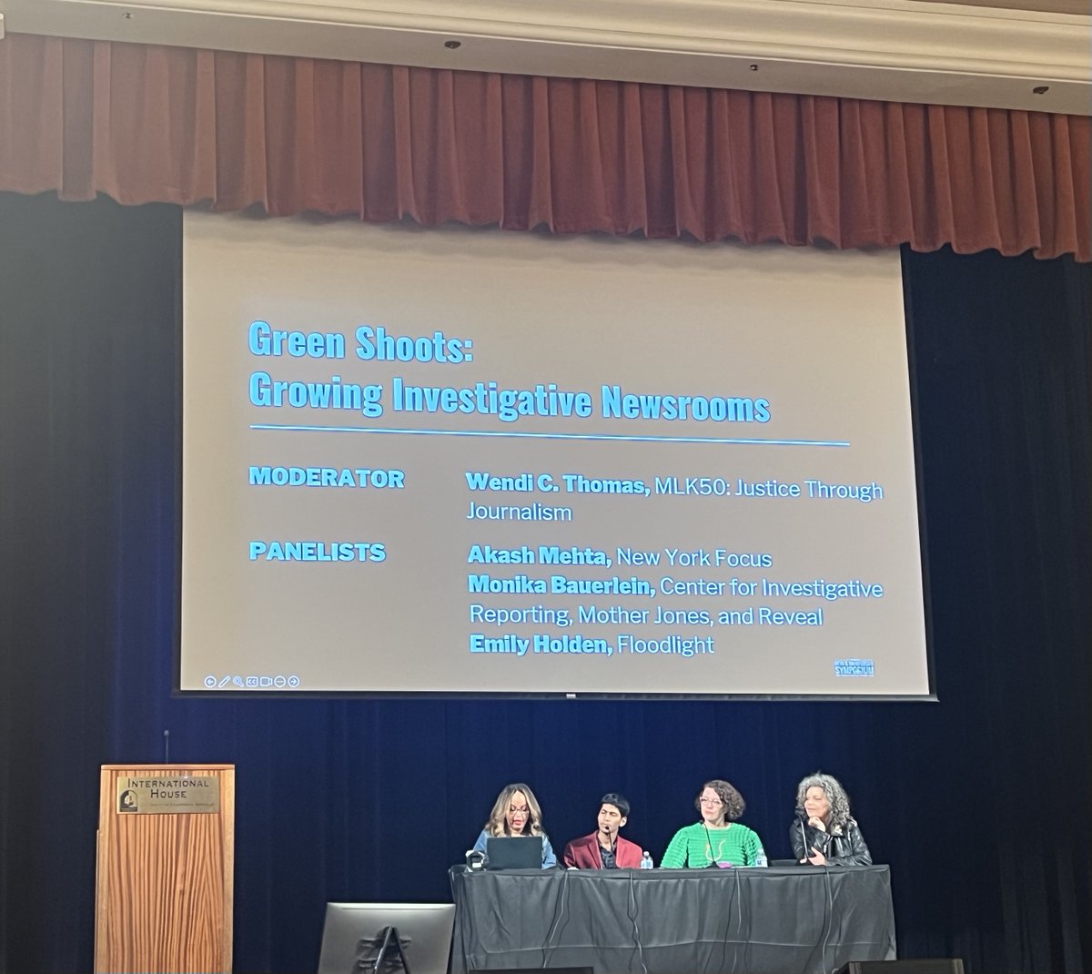 It was my honor today to share the stage with (from left) @akashvmehta at @nyfocus, @emilyhholden of @FloodlightNews and @MonikaBauerlein at @MotherJones. These nonprofit newsrooms are doing amazing, inspiring work. If you're not following them, you should be.