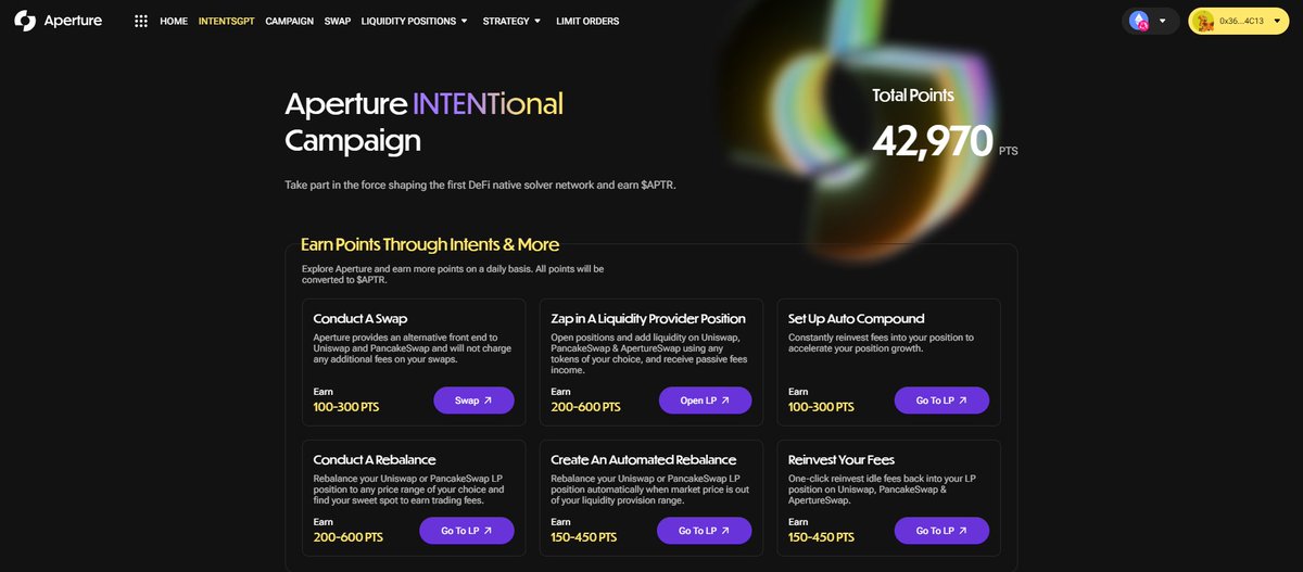 @ApertureFinance Intents campaign is still ongoing and you have a chance to still farm points and refer your friends! 🔥 Get started: app.aperture.finance/campaign?inten… Here is a look on Aperture point speculator: docs.google.com/spreadsheets/d… #aperturefinance #Aperture #AirdropAlert