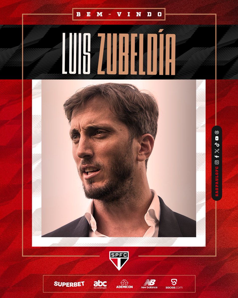 ✍️ Luis Zubeldía é o novo técnico do São Paulo.

O treinador argentino, que foi campeão da CONMEBOL Sul-Americana e do Campeonato Equatoriano pela LDU de Quito na última temporada, assinou contrato até 31 de dezembro de 2025.

➡️ Saiba mais > spfc.vc/3Q8pM59