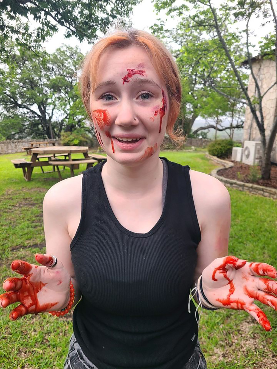 Nothing says "Camping" like Horror Make-up classes! LHS Theatre students enjoy testing their special effects skills at the weekend camp-out.