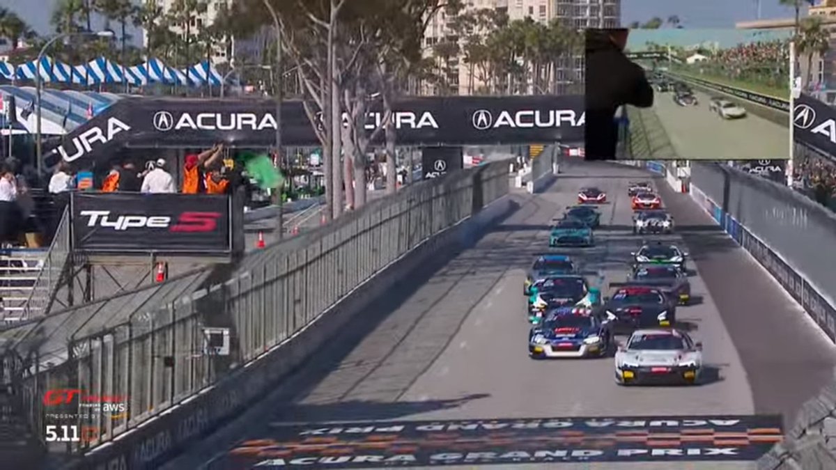 Johnny O'Connell takes the green flag and leads the start of Race 1 at Long Beach ahead of James Sofronas, Jason Daskalos, Justin Rothberg, Ross Chouest, Dan Knox, Aaron Farhadi, Brent Holden, @JasonBellGTS2 and Alan Grossberg!

#GTAmerica