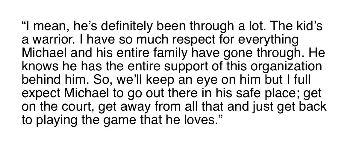 DEN coach Michael Malone’s answer when asked about his player, Michael Porter Jr.’s, headspace going into Game 1 after his brother Coban was sentenced to a six-year prison term on Friday just days after his other brother, Jontay, was banned by the NBA for betting on his games:
