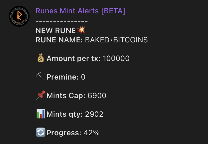 AlertBrc20's tweet image. Last runes mint alerts from bot 🤖

🔥 ULTRASOUNDMONEY alert at 51% minted
🔥 BAKED•BITCOINS alert at 42% minted
🔥 INU•NI•MAKEMASEN alert at 32% minted