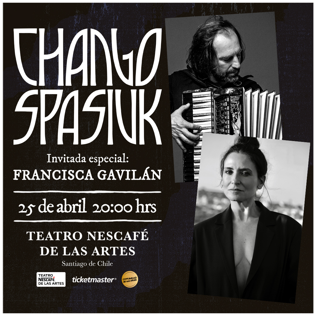 <a href="/frangavilanv/">francisca gavilán</a>, la reconocida actriz y cantante que protagonizó "Violeta se fue a los cielos", se reencontrará con Chango -curador musical de la película- sobre el escenario, interpretando un par de canciones para celebrar la música latinoamericana.

Info: teatro-nescafe-delasartes.cl/chango-spasiuk…
