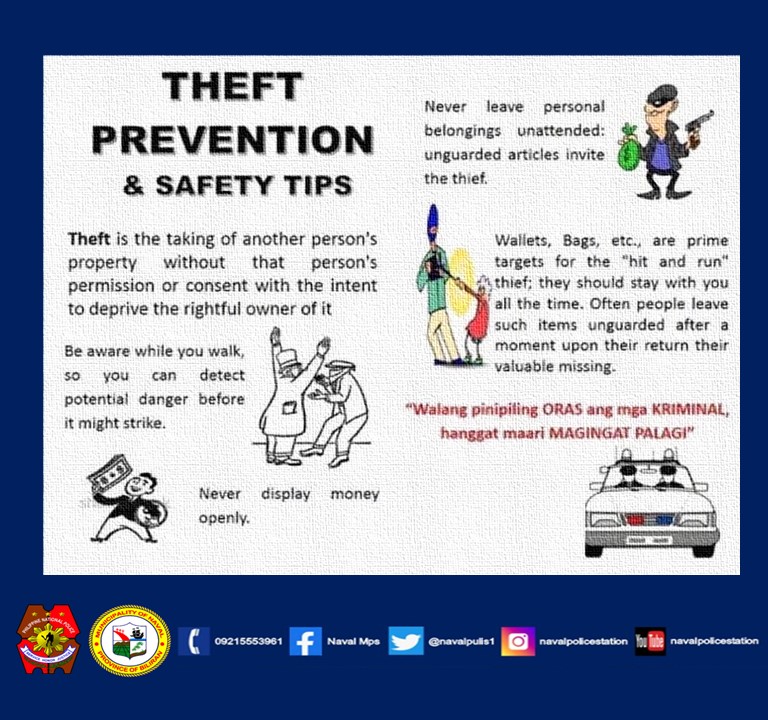 ''Theft Safety Tips''
'𝑆𝑎 𝐵𝑎𝑔𝑜𝑛𝑔 𝑃𝑖𝑙𝑖𝑝𝑖𝑛𝑎𝑠, 𝑎𝑛𝑔 𝐺𝑢𝑠𝑡𝑜 𝑛𝑔 𝑃𝑢𝑙𝑖𝑠, 𝐿𝑖𝑔𝑡𝑎𝑠 𝐾𝑎!' 
#BagongPilipinas
#ToServeAndProtect 
#NavalMunicipalPoliceStation
ctto