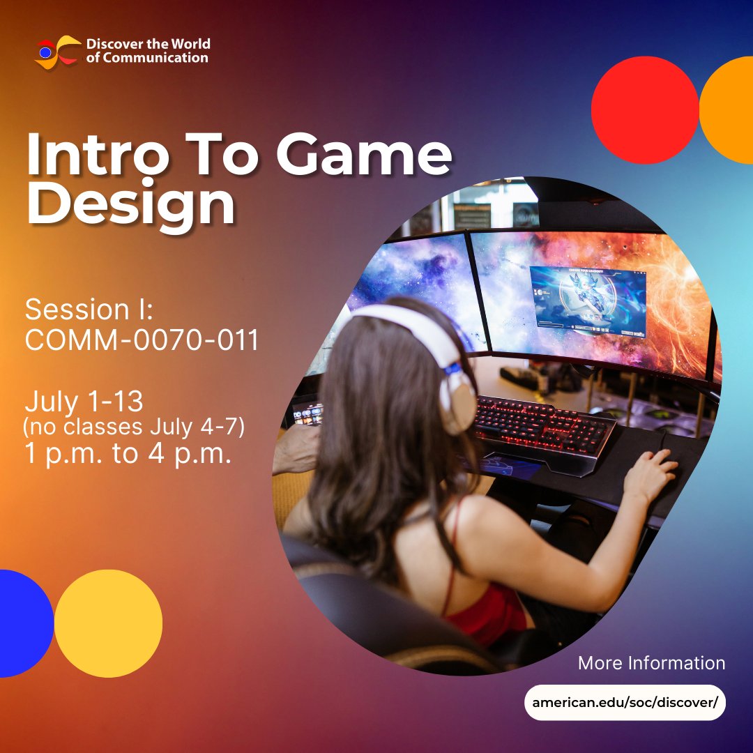 AUDiscover's tweet photo. Have you ever wanted to design your own video game? 🎮✨ Join us for a summer of creativity! Learn game design basics, explore player psychology, and use cutting-edge software to bring your vision to life. 🚀🕹️
Sign up or learn more: https://t.co/MeiGZFZQhC
#DWC https://t.co/MfK47HXtn5