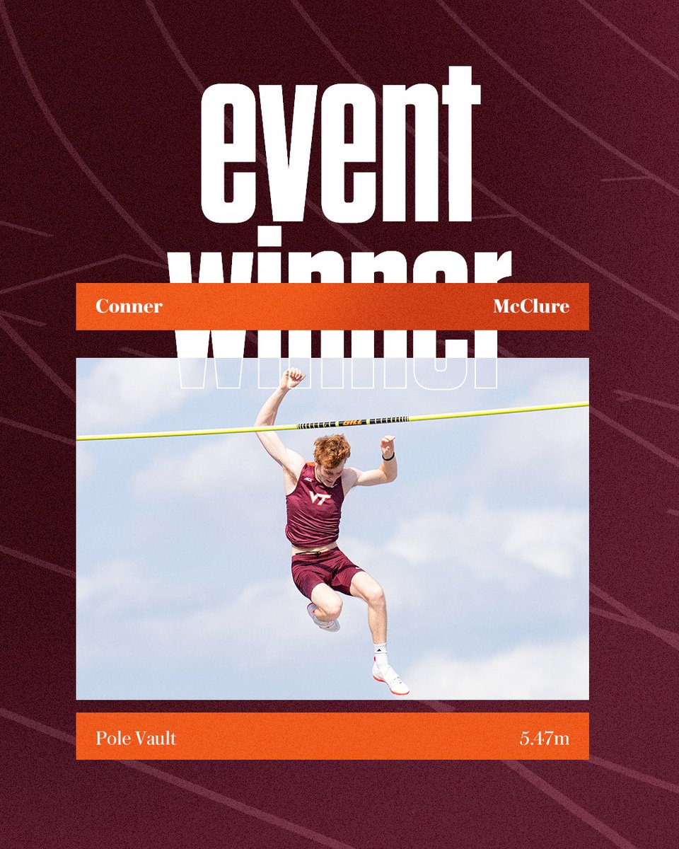 𝐬𝐤𝐲'𝐬 𝐭𝐡𝐞 𝐥𝐢𝐦𝐢𝐭 🌤️ Conner McClure wins the pole vault at USC clearing 5.47m (17' 11.25'). #Hokies 👟